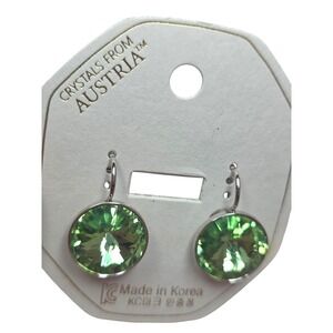 NWT Swarovski Element Peridot LiteGreenLeverback‎ Earrings15mmRound
Platinum PL/